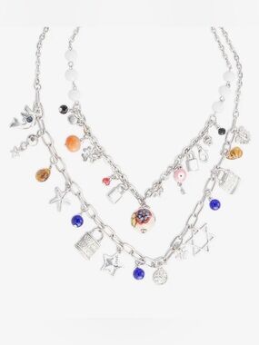 Myra Bag Spectrum Charms Silver Multicharm Layered Charm Necklace